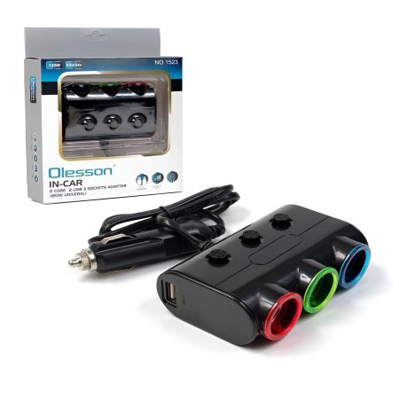 OLESSON 1523 IN-CAR 2CORE 2 USB 3 SOCKETS ADAPTER (120W UNIVERAL)