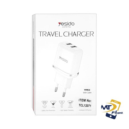 TRAVEL CHARGER DUAL USB OUTPUT - With Type-C Cable