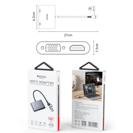 HM15 USB/TC to HDMI or VGA Laptop Screen Splitter